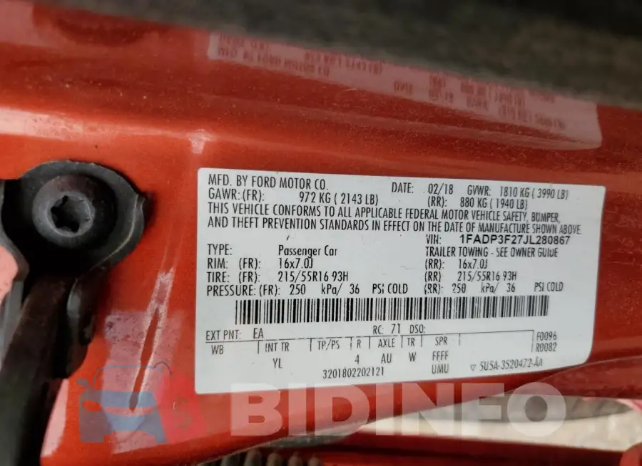 1FADP3F27JL280867 Photo# 12