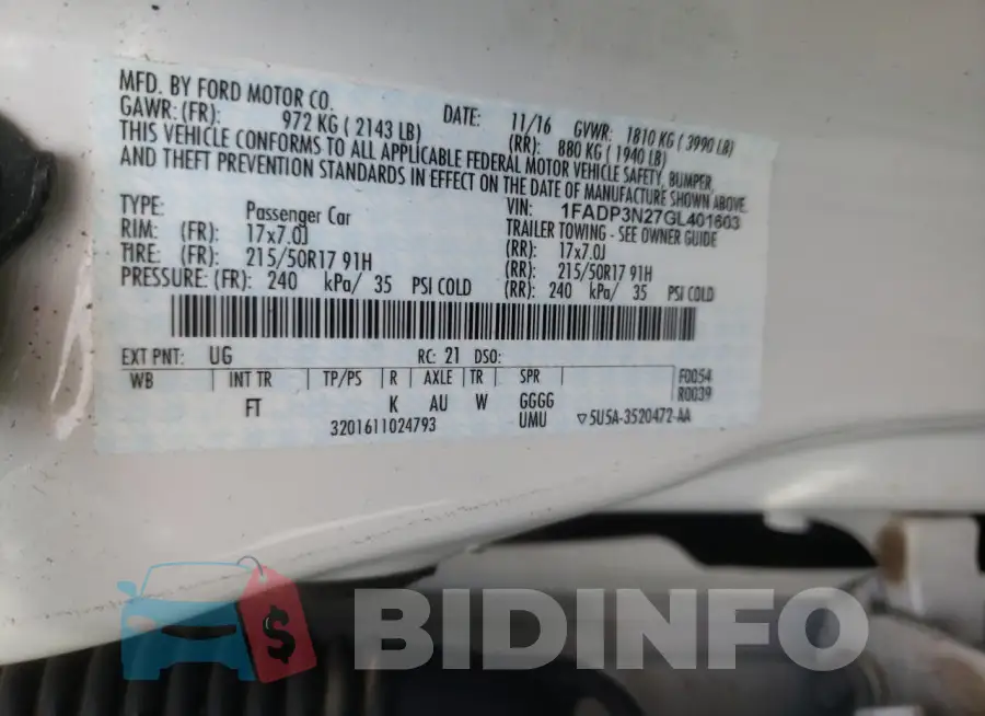 1FADP3N27GL401603 Photo# 13