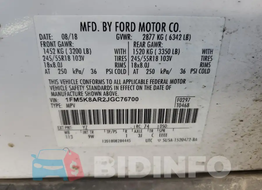 1FM5K8AR2JGC76700 Photo# 12