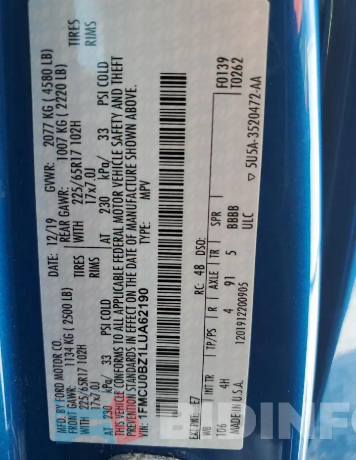 1FMCU0BZ1LUA62190 Photo# 13