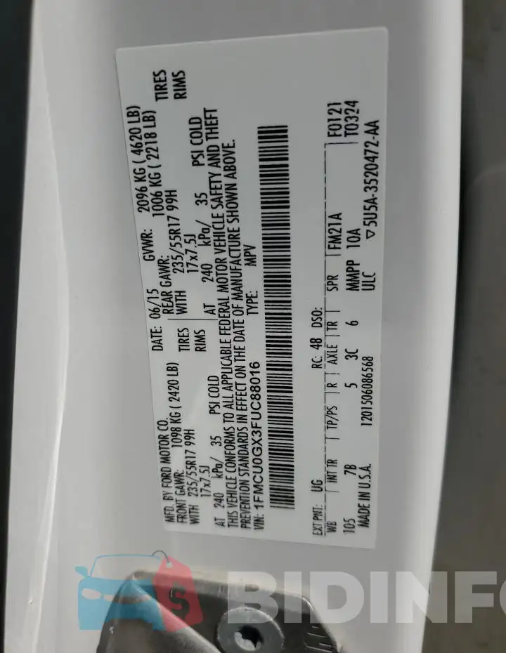 1FMCU0GX3FUC88016 Photo# 13