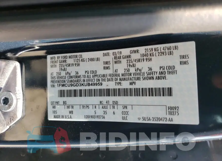 1FMCU9GD3KUB49959 Photo# 13