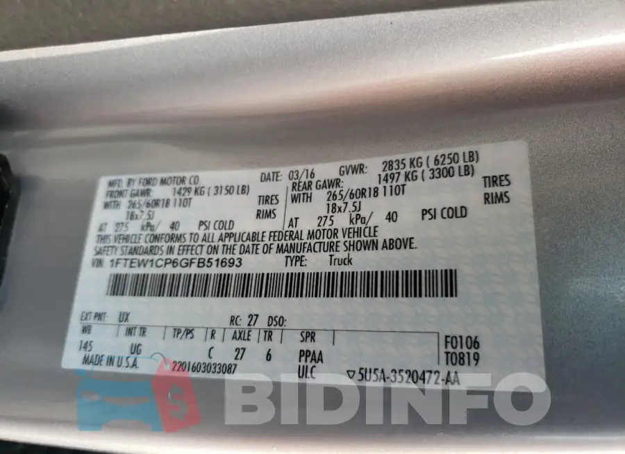 1FTEW1CP6GFB51693 Photo# 12