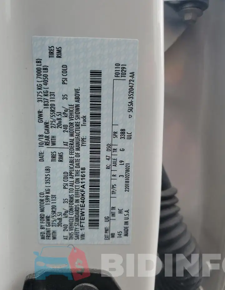 1FTEW1E40KFA11618 Photo# 12