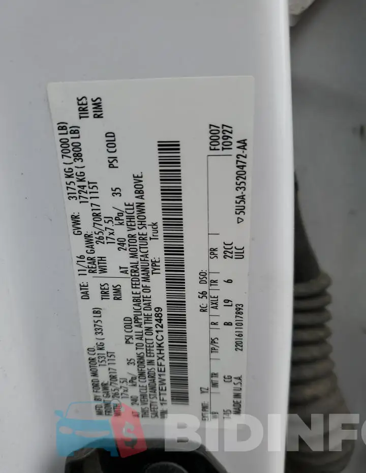 1FTEW1EFXHKC12489 Photo# 12