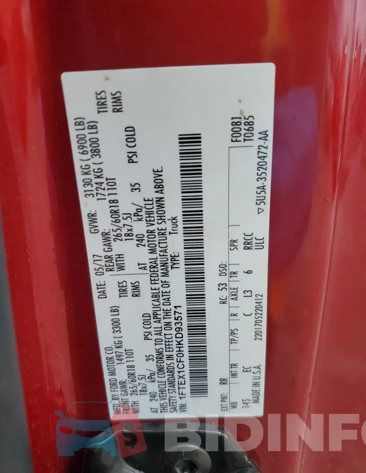 1FTEX1CF0HKD93571 Photo# 12