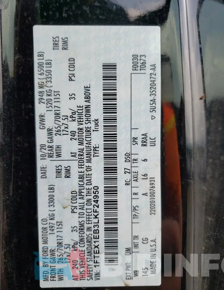 1FTEX1EB3LKF24950 Photo# 12