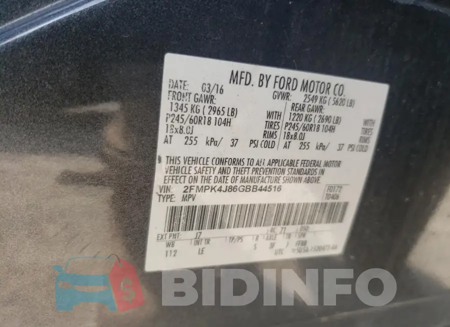 2FMPK4J86GBB44516 Photo# 12
