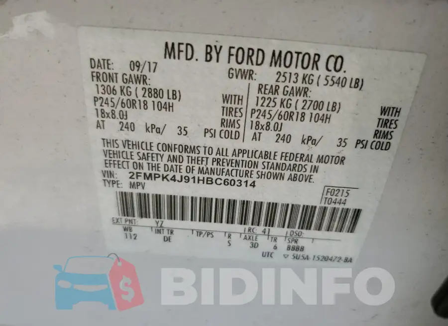 2FMPK4J91HBC60314 Photo# 13