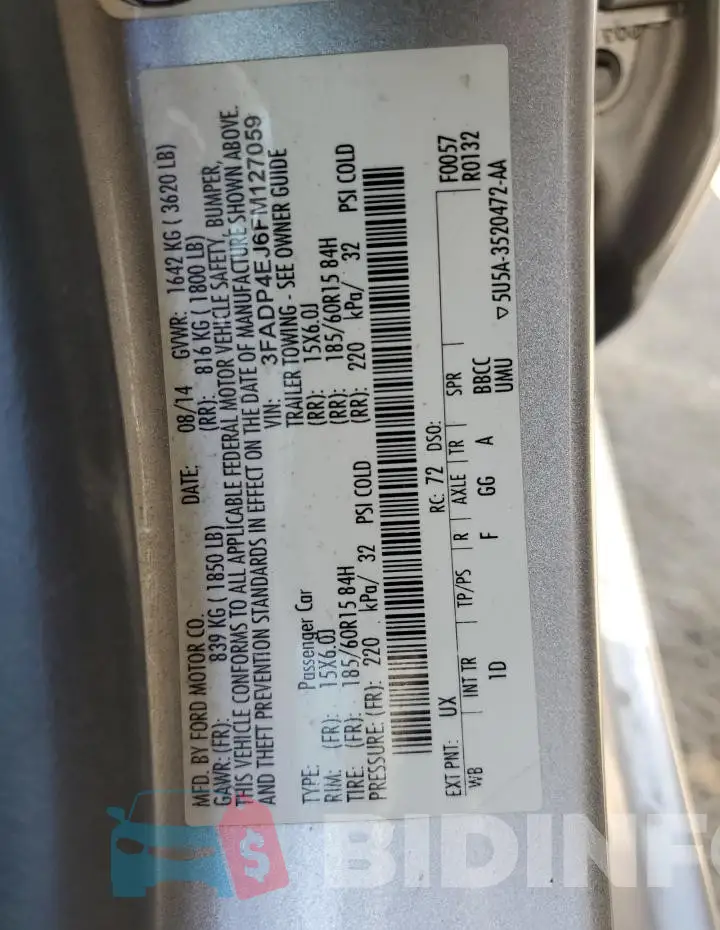 3FADP4EJ6FM127059 Photo# 14