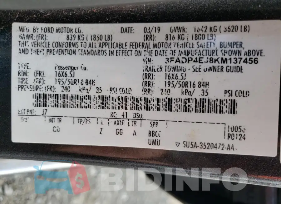 3FADP4EJ8KM137456 Photo# 13