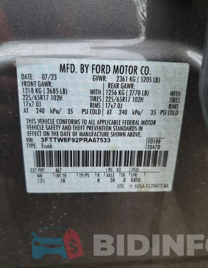 3FTTW8F92PRA67533 Photo# 12