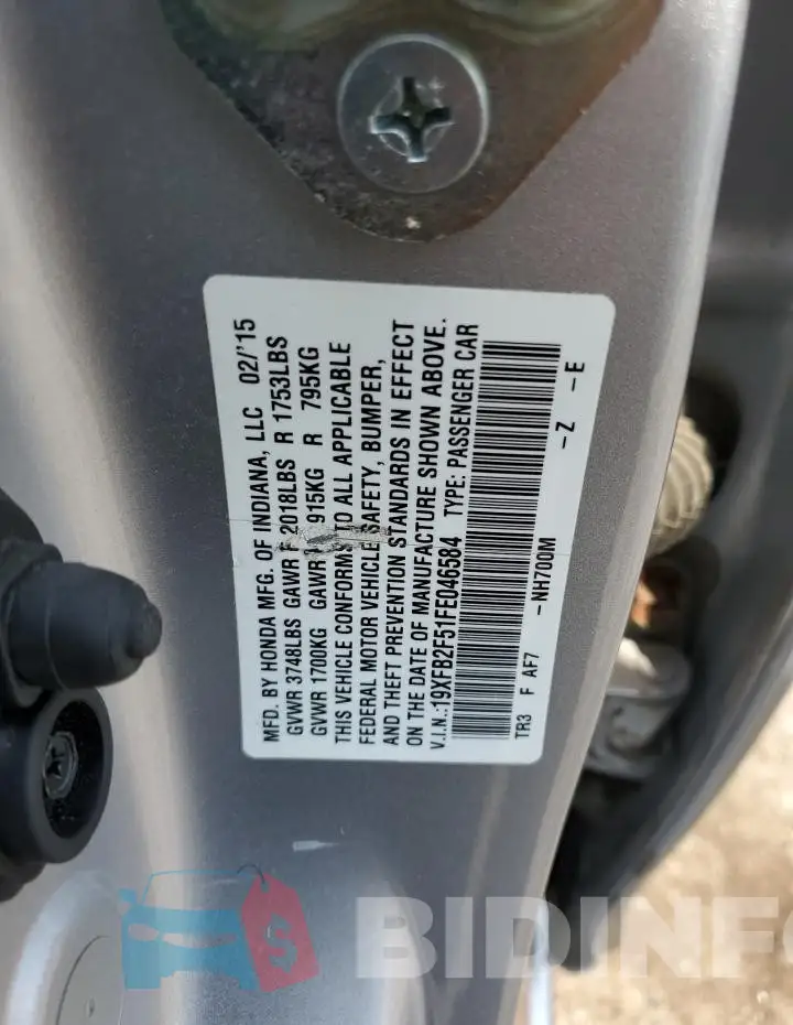 19XFB2F51FE046584 Photo# 12