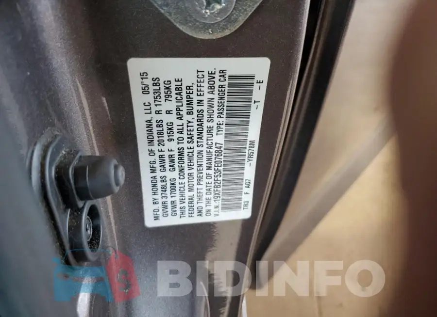 19XFB2F53FE076847 Photo# 12