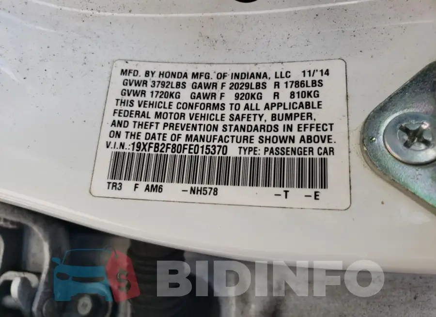 19XFB2F80FE015370 Photo# 13