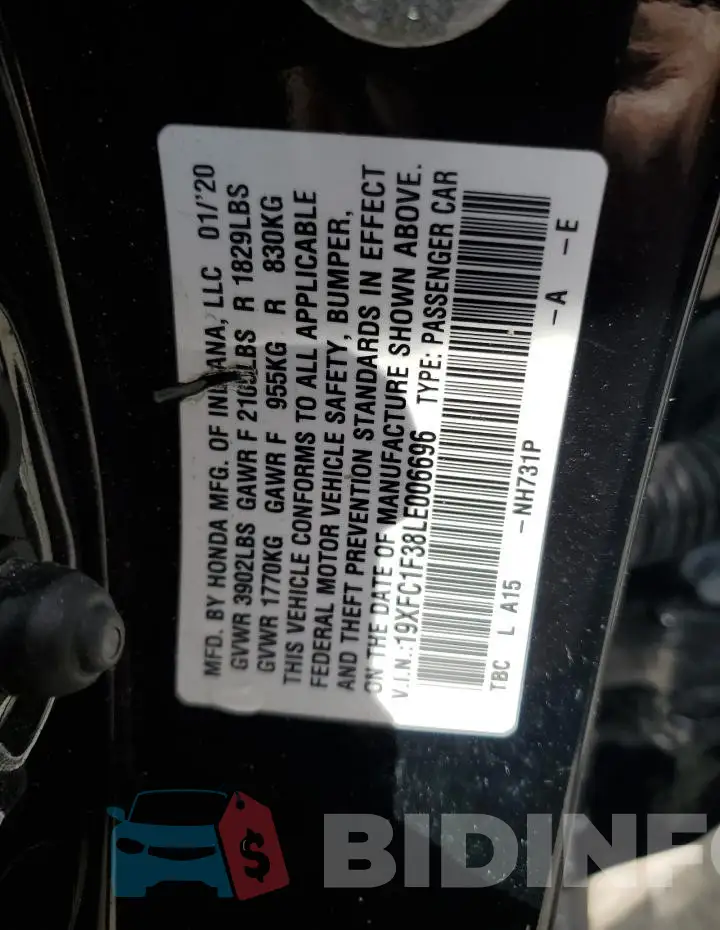 19XFC1F38LE006696 Photo# 12