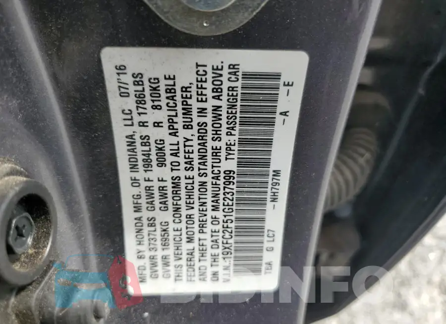 19XFC2F51GE237999 Photo# 12