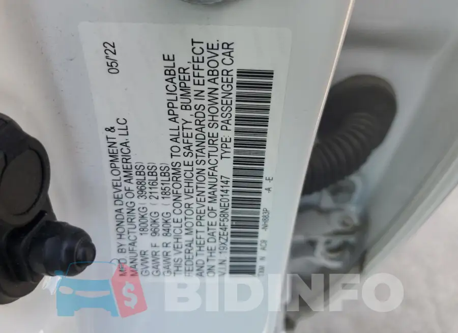 19XZE4F58NE014147 Photo# 12