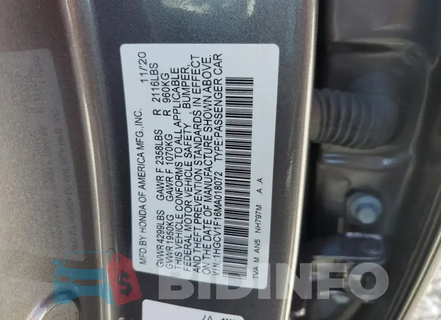 1HGCV1F16MA018072 Photo# 12