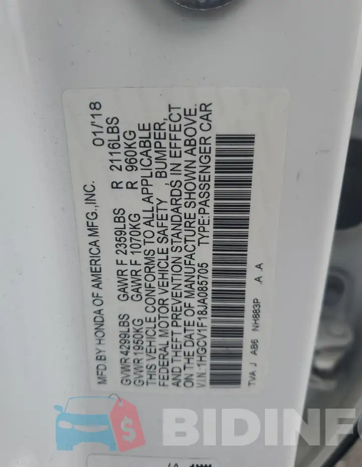 1HGCV1F18JA085705 Photo# 12