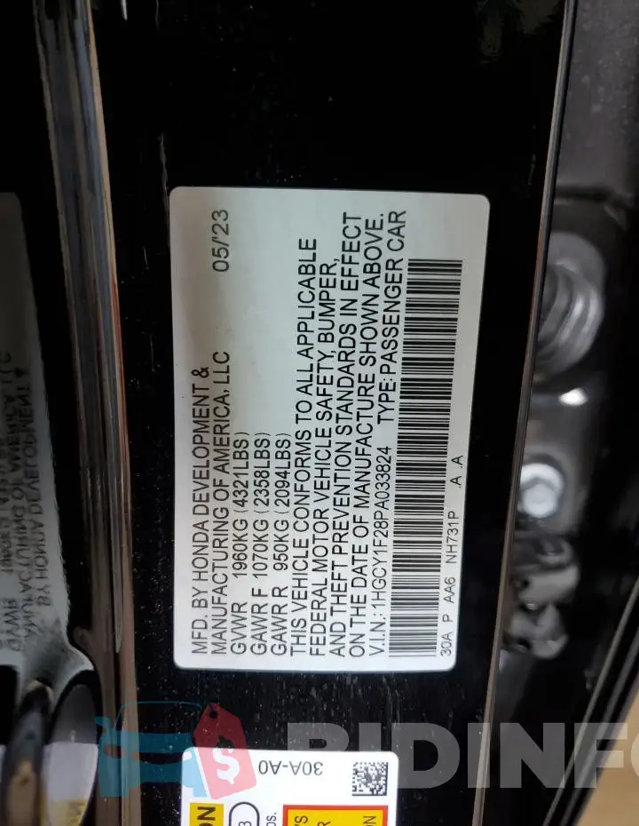 1HGCY1F28PA033824 Photo# 12