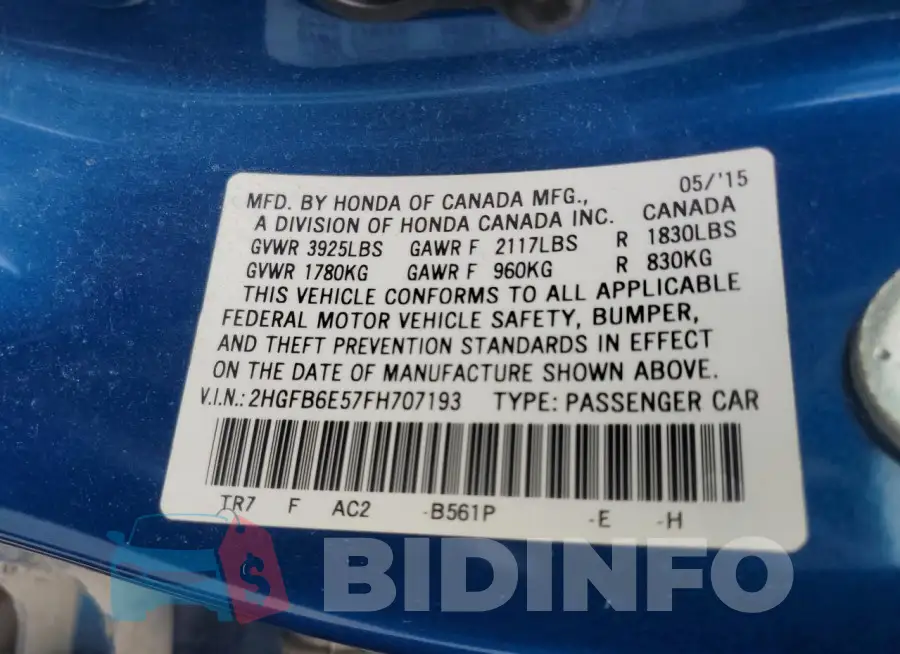 2HGFB6E57FH707193 Photo# 12