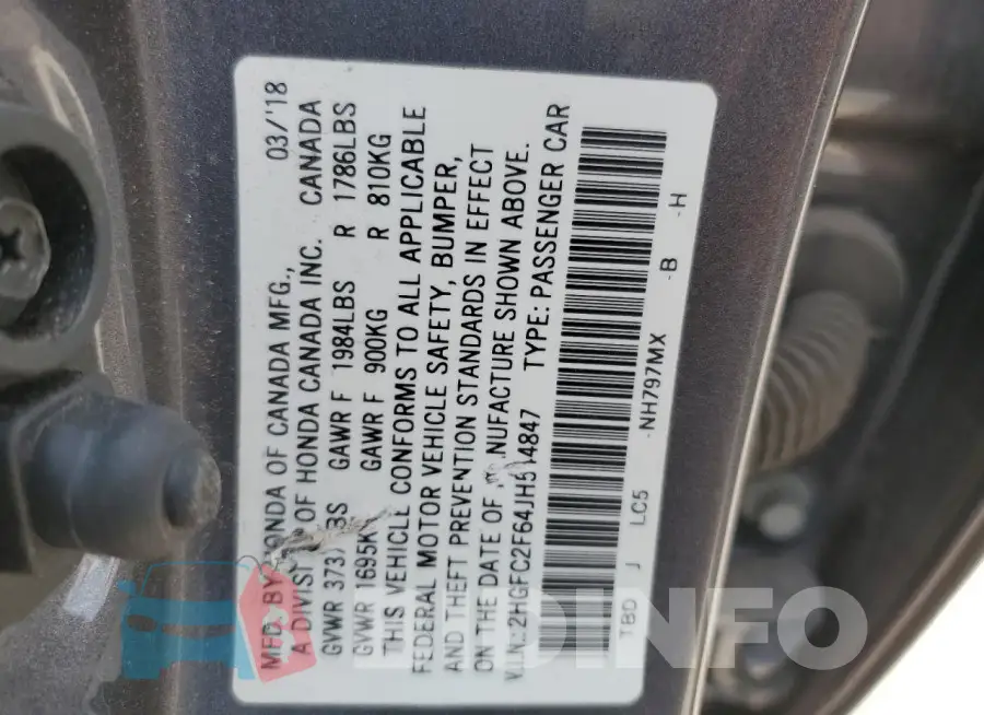 2HGFC2F64JH544847 Photo# 12