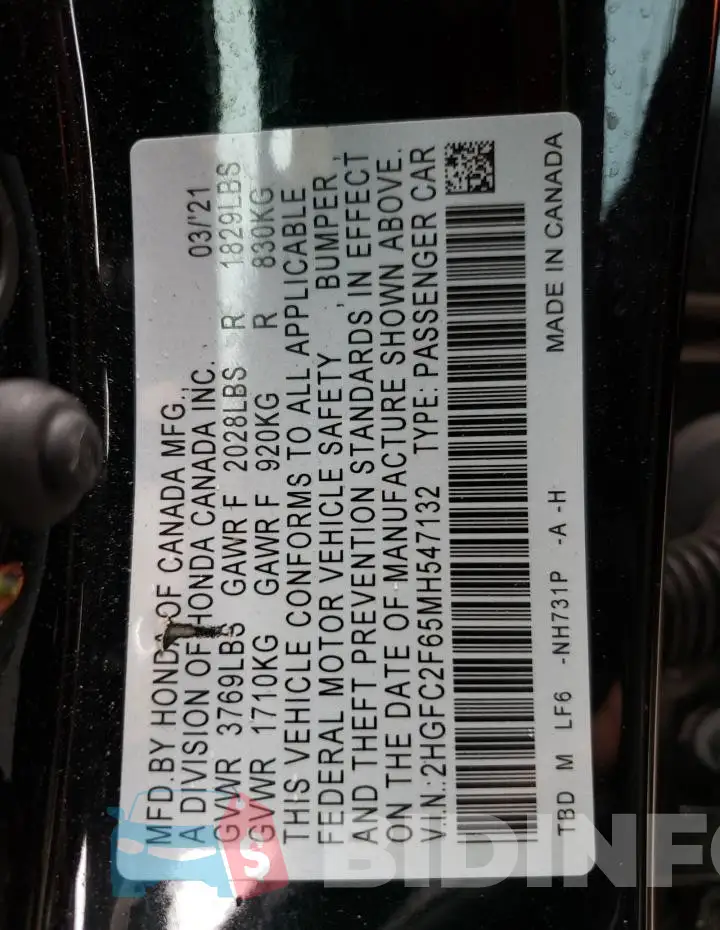 2HGFC2F65MH547132 Photo# 12