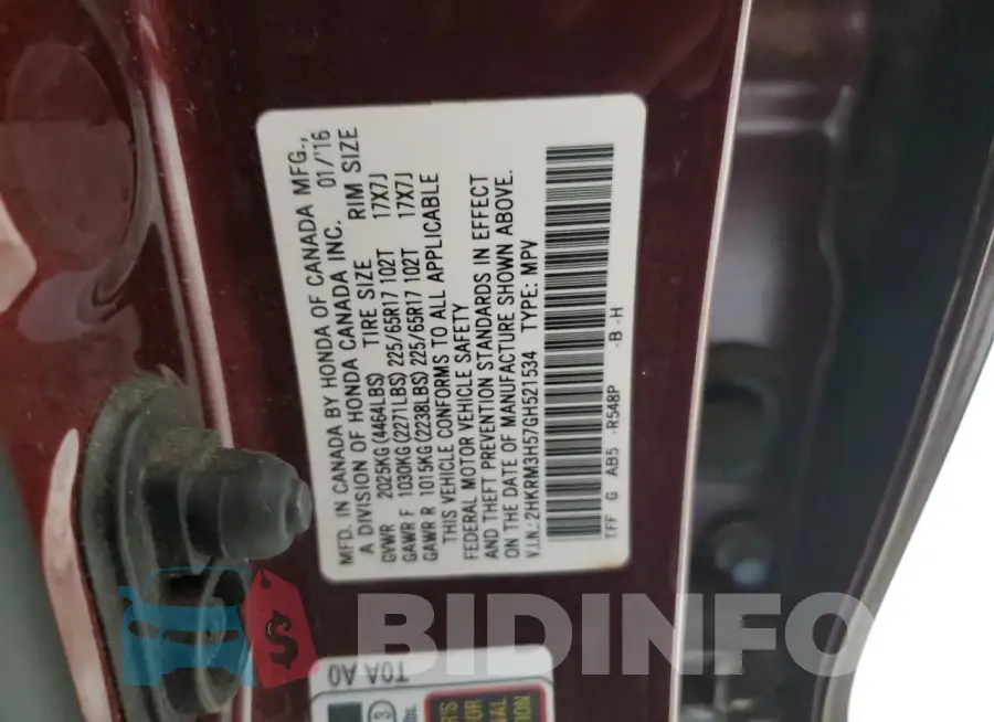 2HKRM3H57GH521534 Photo# 13