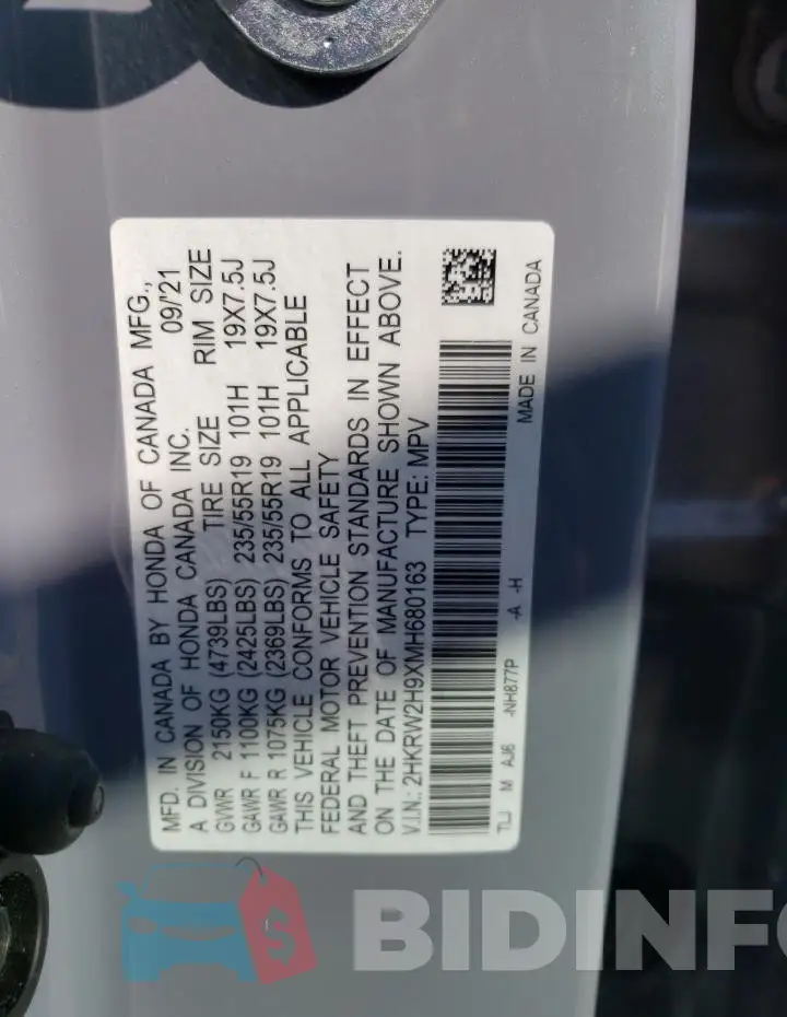 2HKRW2H9XMH680163 Photo# 13