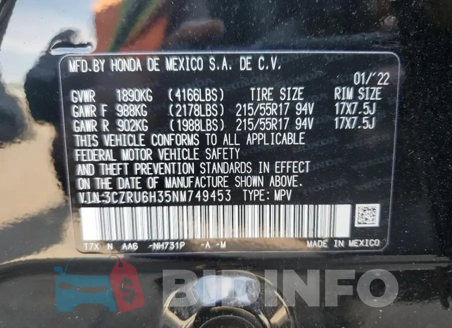 3CZRU6H35NM749453 Photo# 13