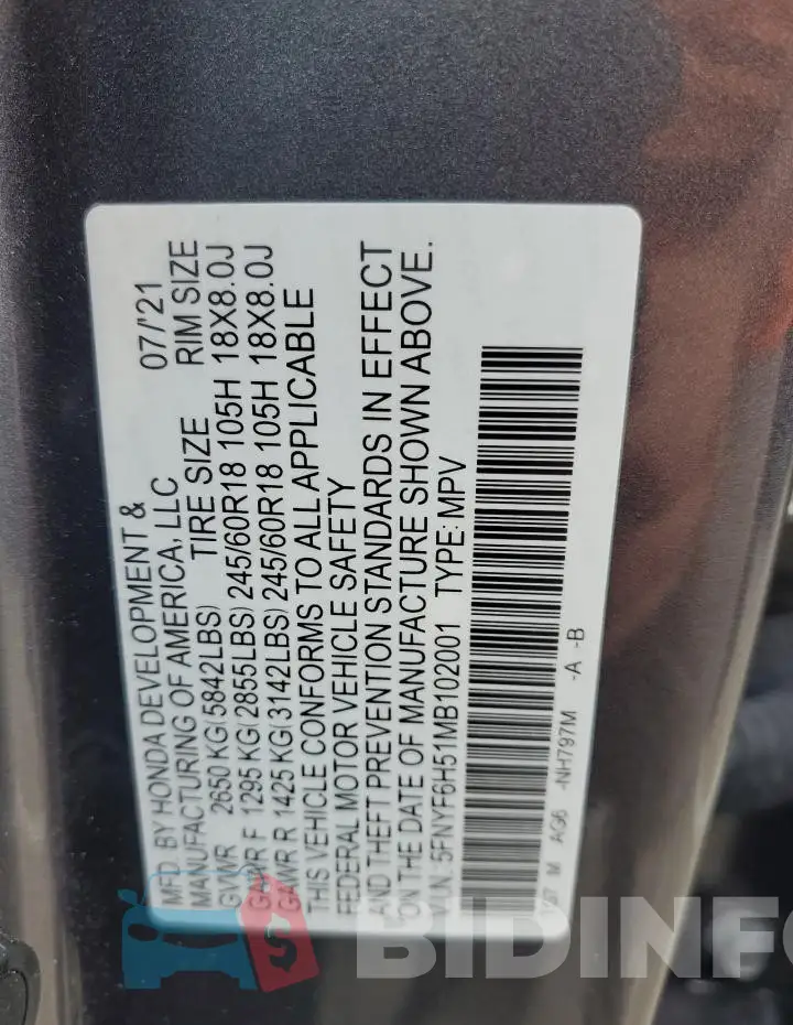 5FNYF6H51MB102001 Photo# 13