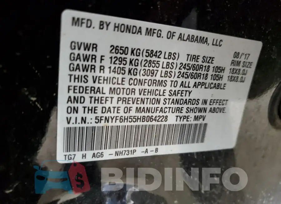 5FNYF6H55HB064228 Photo# 14