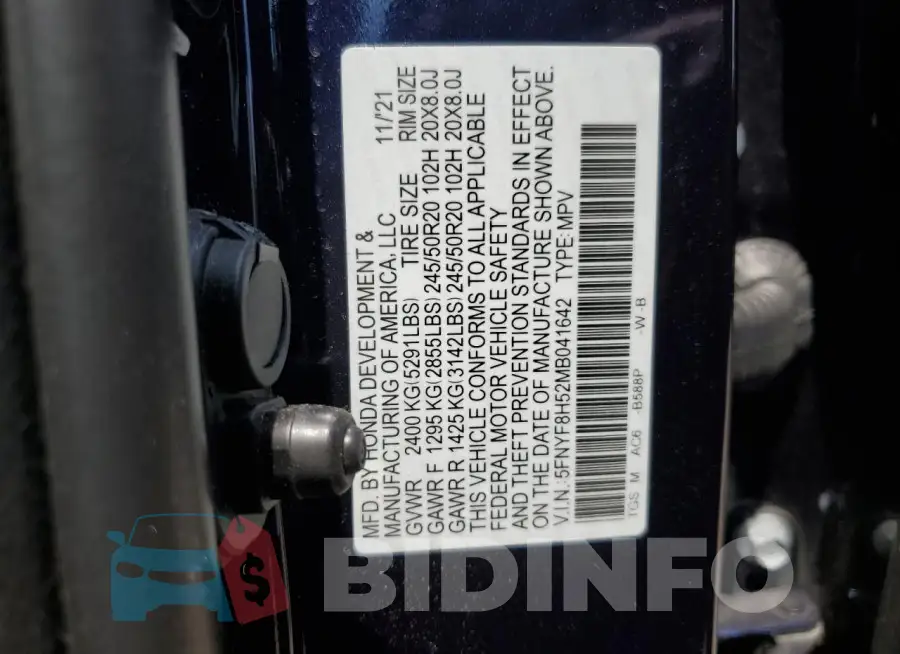 5FNYF8H52MB041642 Photo# 13