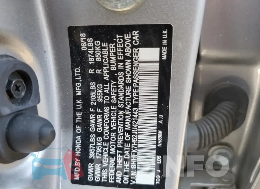SHHFK7H52JU421443 Photo# 12