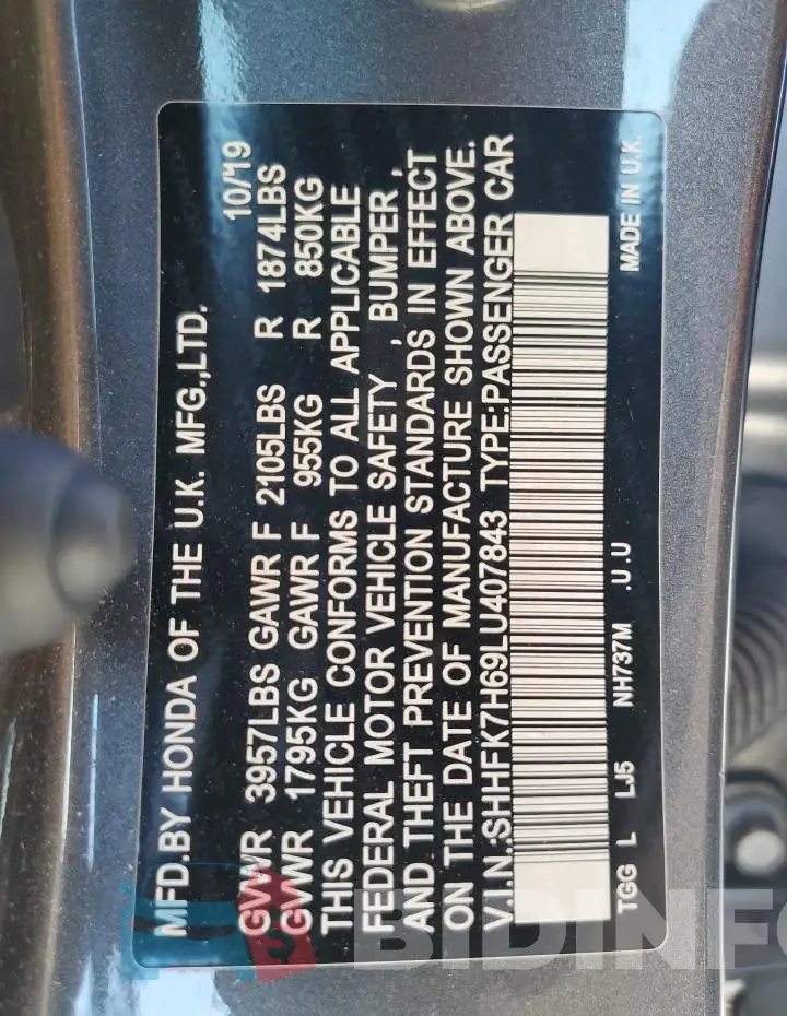 SHHFK7H69LU407843 Photo# 13