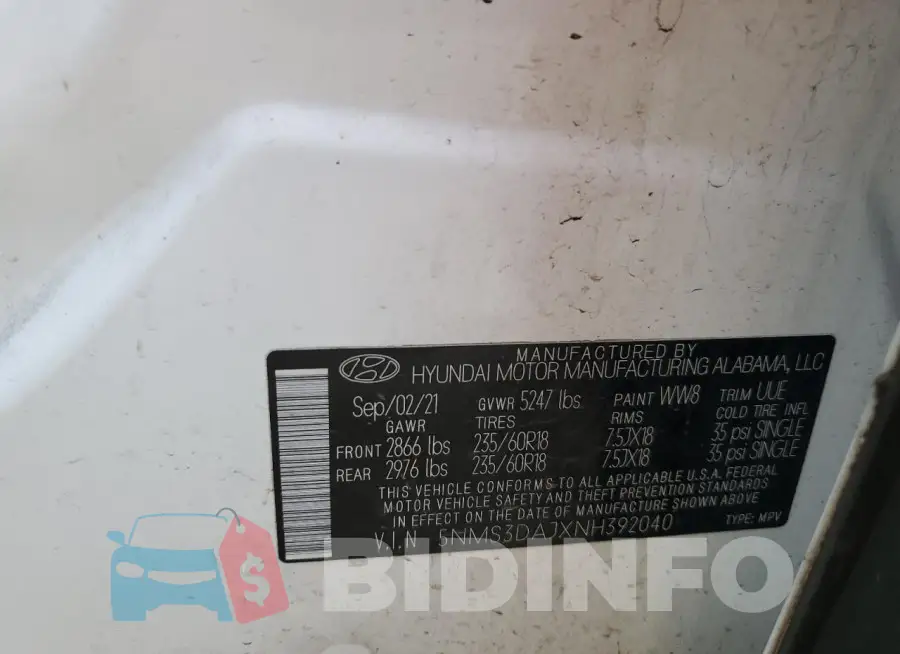 5NMS3DAJXNH392040 Photo# 13