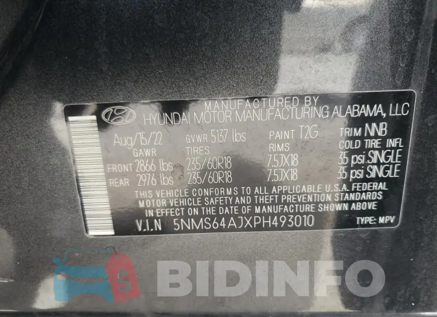 5NMS64AJXPH493010 Photo# 14