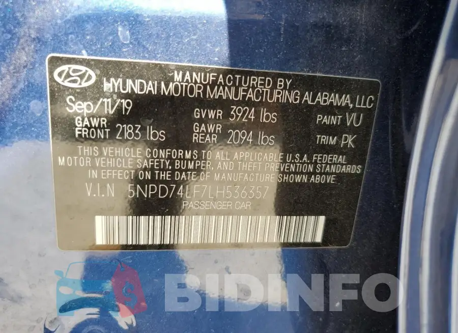 5NPD74LF7LH536357 Photo# 12