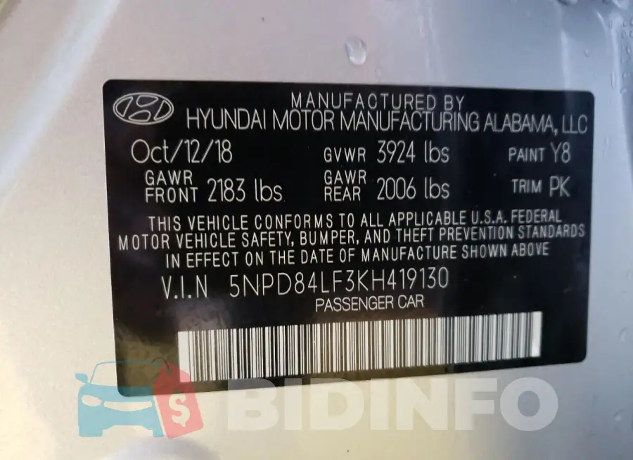 5NPD84LF3KH419130 Photo# 13