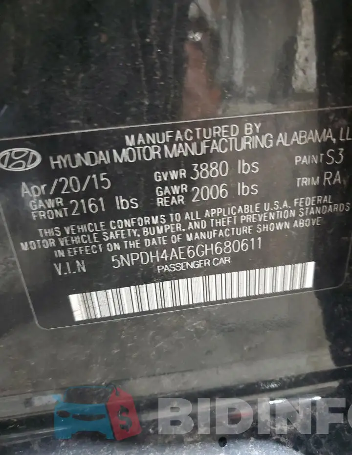 5NPDH4AE6GH680611 Photo# 12