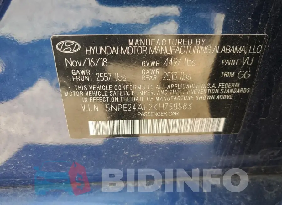 5NPE24AF2KH758583 Photo# 12