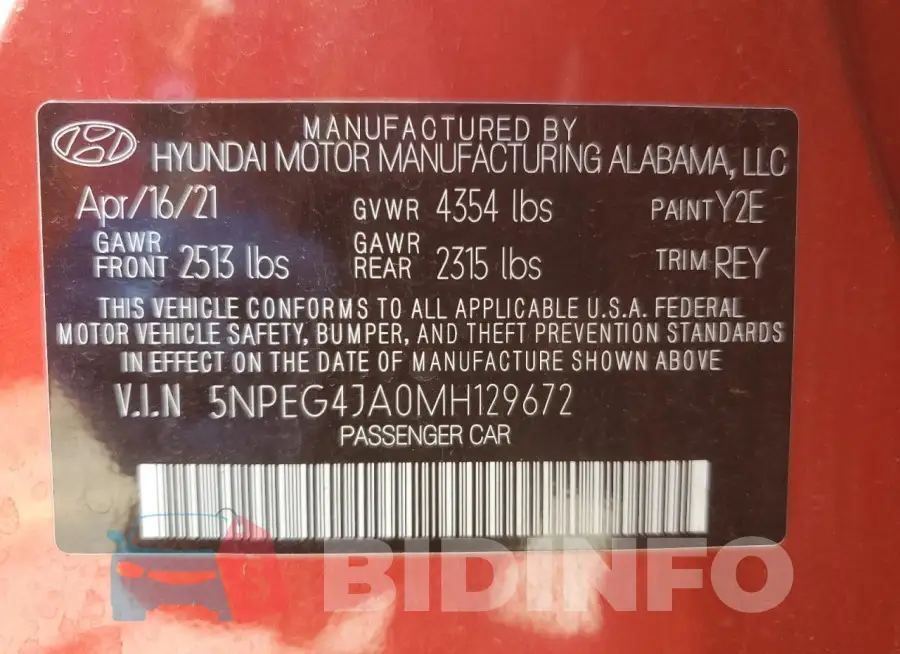 5NPEG4JA0MH129672 Photo# 12