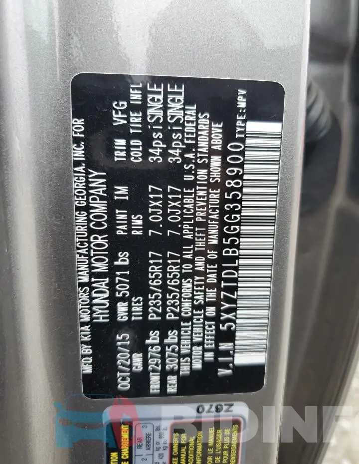 5XYZTDLB5GG358900 Photo# 12