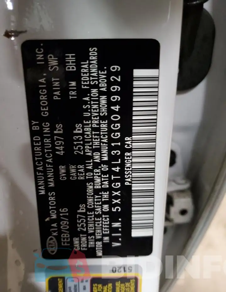 5XXGT4L31GG049929 Photo# 13