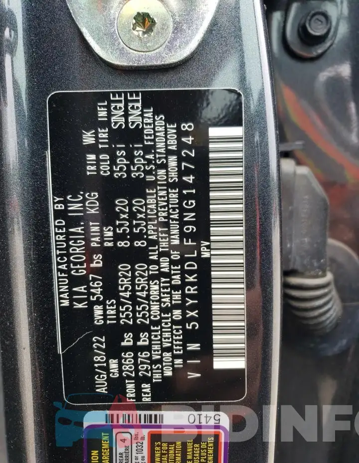 5XYRKDLF9NG147248 Photo# 13