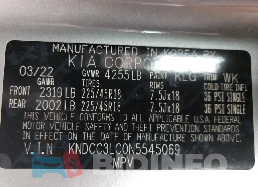 KNDCC3LC0N5545069 Photo# 12