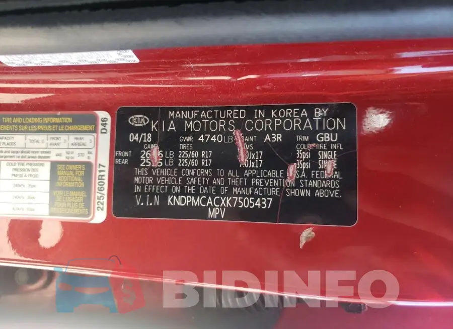 KNDPMCACXK7505437 Photo# 14