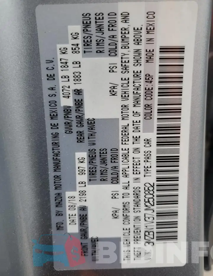 3MZBN1V37JM250852 Photo# 13