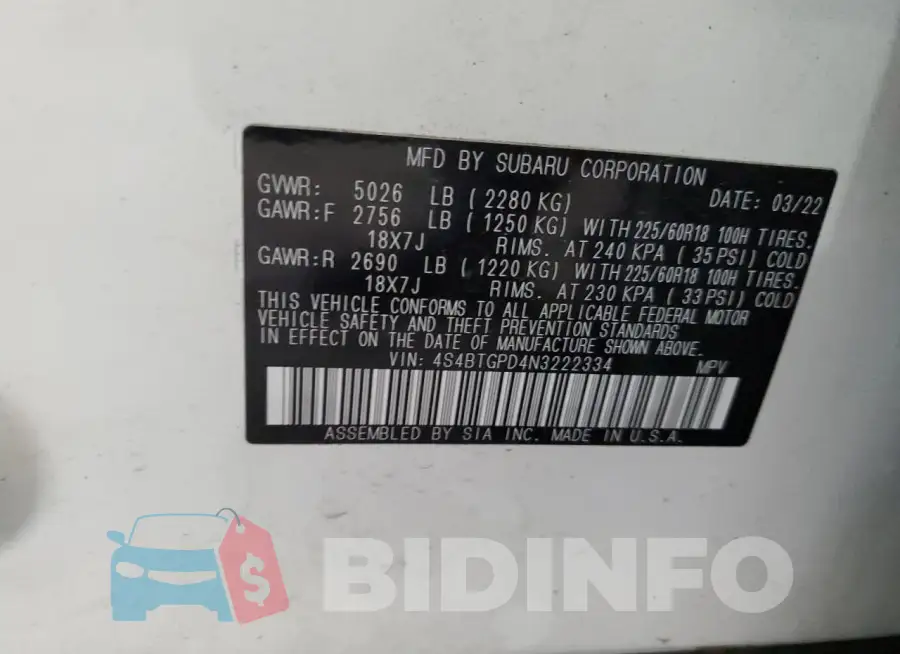 4S4BTGPD4N3222334 Photo# 13